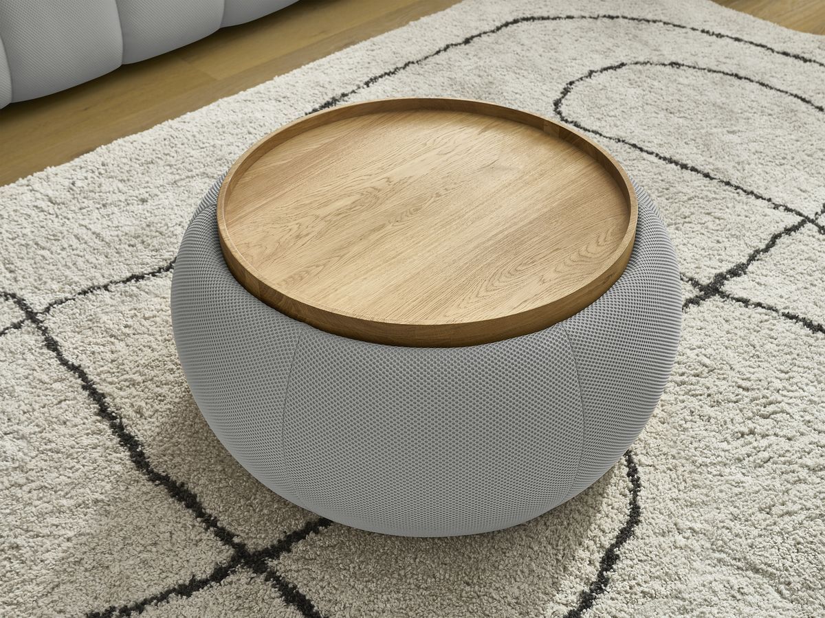 Bobochic Hayden Sofa 2-Sitzer mit Pouf Mesh-Stoff Hellgrau