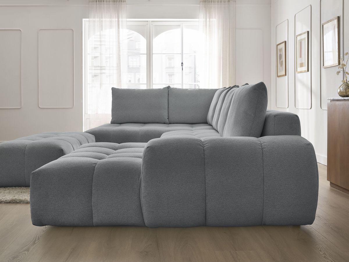 Bobochic Everest Wohnlandschaft mit Pouf, 6 Kissen Melange-Stoff Dunkelgrau Ecke rechts