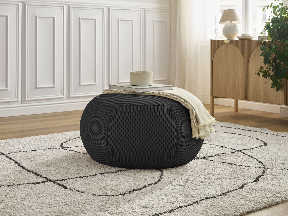 Bobochic Hayden Pouf, rund Mesh-Stoff Schwarz, 76 cm