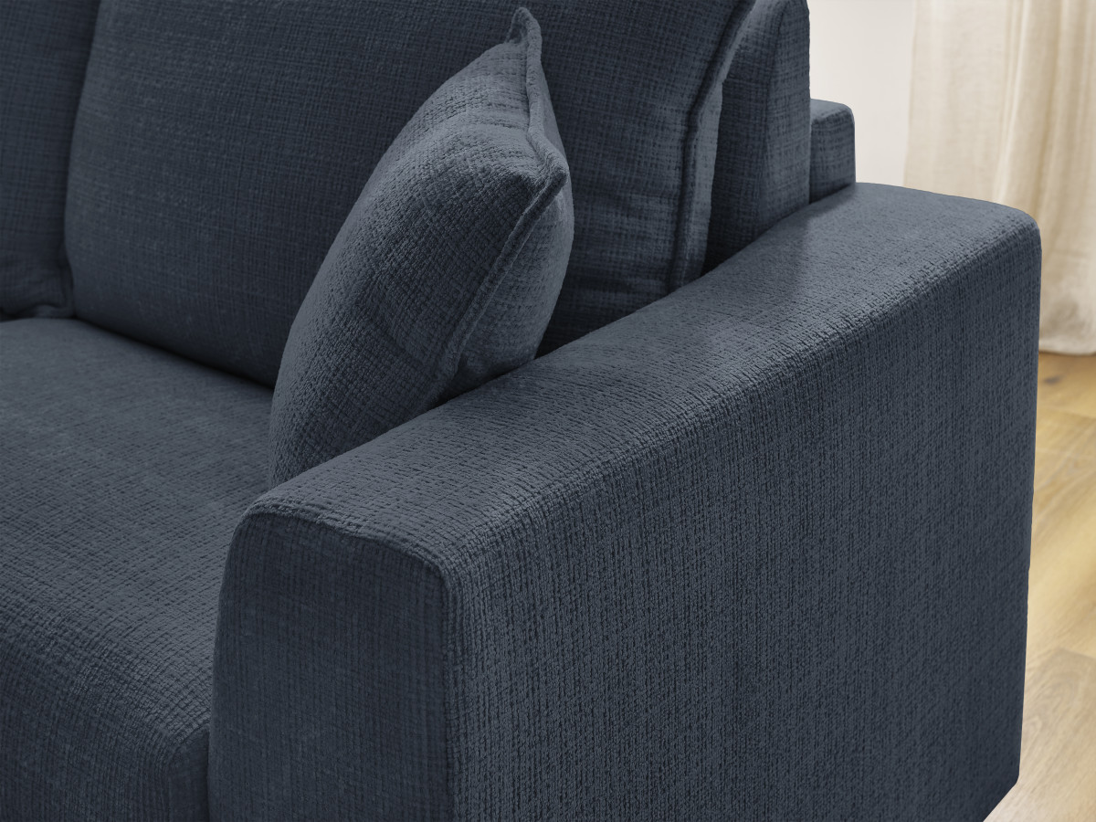 Bobochic Augustin Ecksofa mit Schlaffunktion und Bettkasten Strukturstoff Dunkelblau, Liegefläche 140 × 200 cm