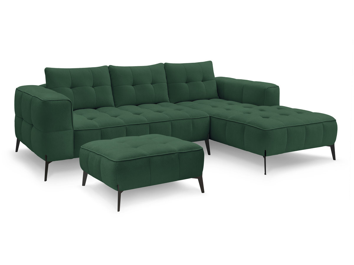 Bobochic Anis Ecksofa mit Pouf Strukturstoff Grün Ecke rechts