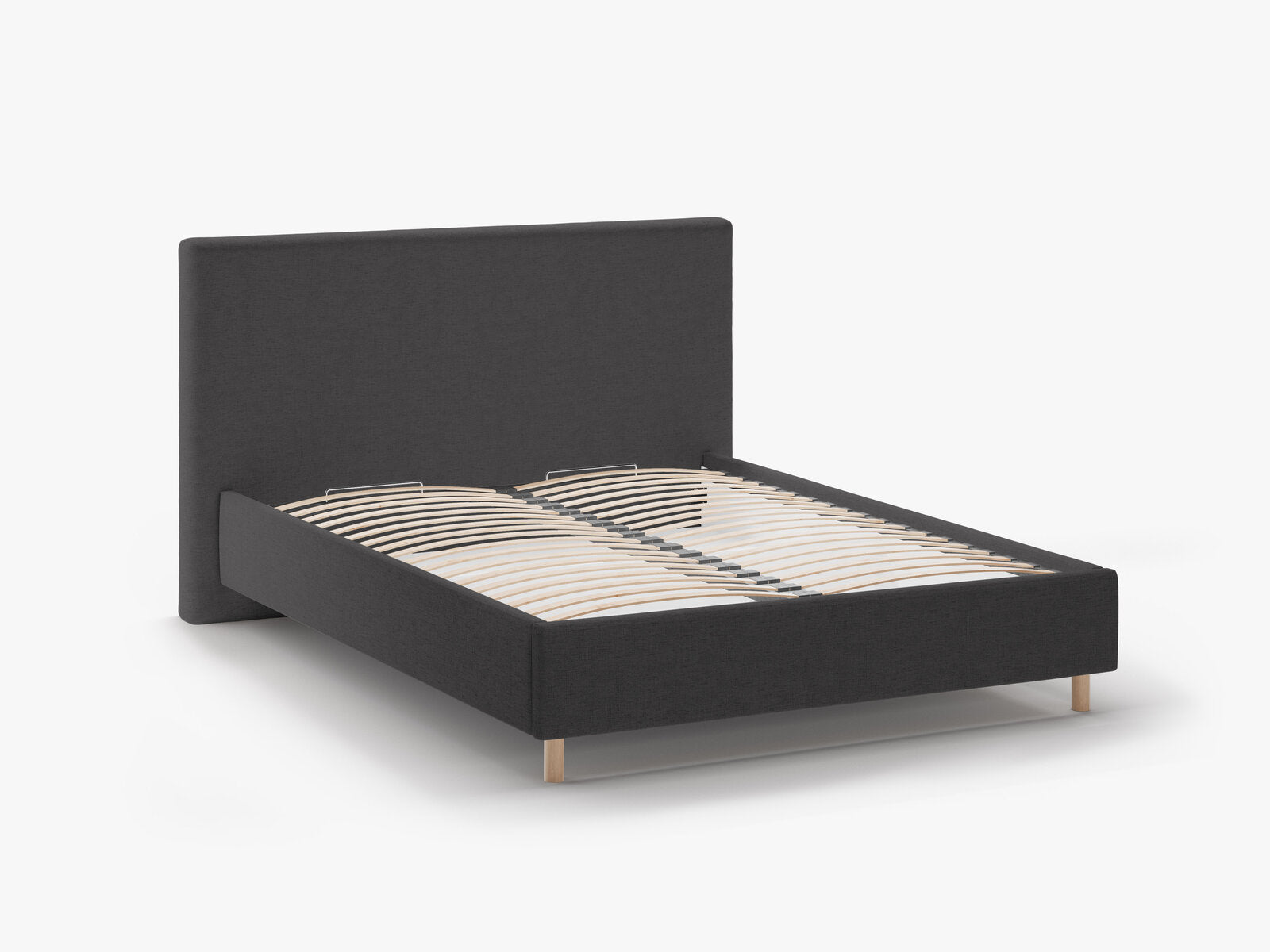 Micadoni Stauraumbett mit Kopfteil Eloise Strukturierter Stoff Moly Anthrazit 140x200
