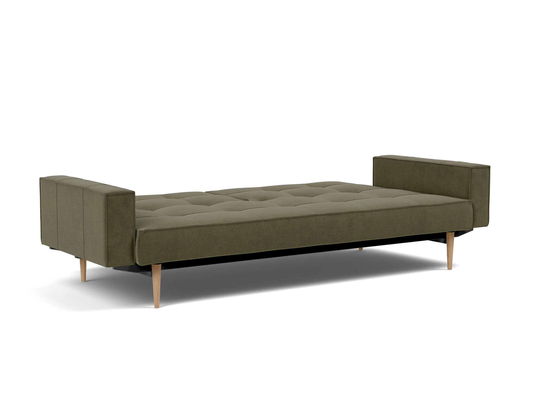 Schlafsofa Splitback mit Armlehnen Kord Cordufine 316-Pine-Green Beine Styletto Eiche hell