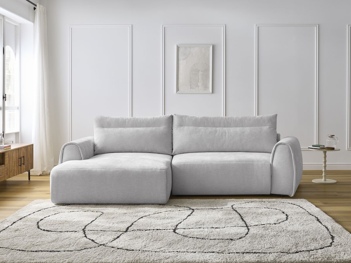Bobochic Aden Ecksofa 293 × 152 cm Stoff Hellgrau Ecke links