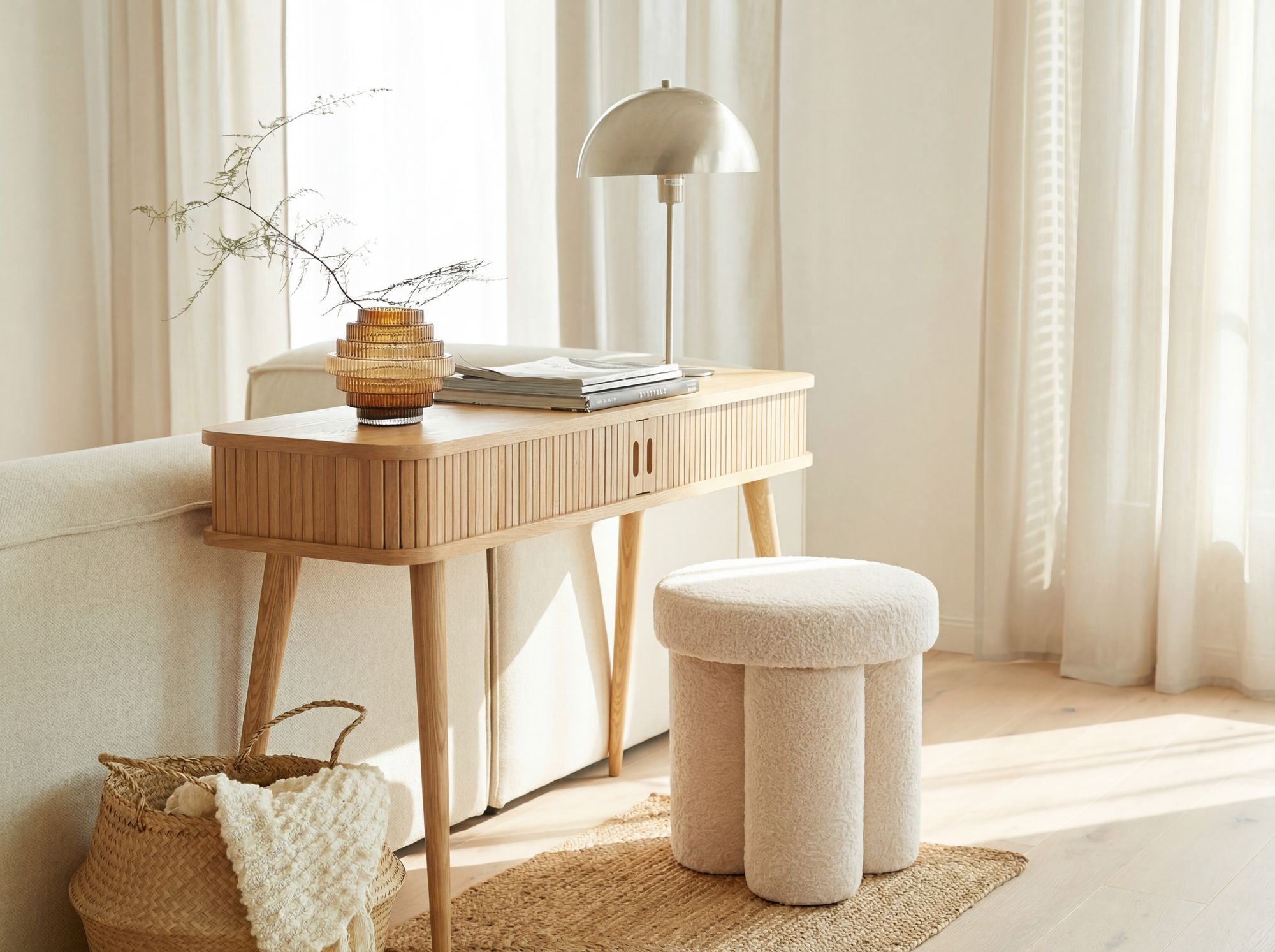 Sitzhocker Vagland Stoff Creme Ø 40 cm