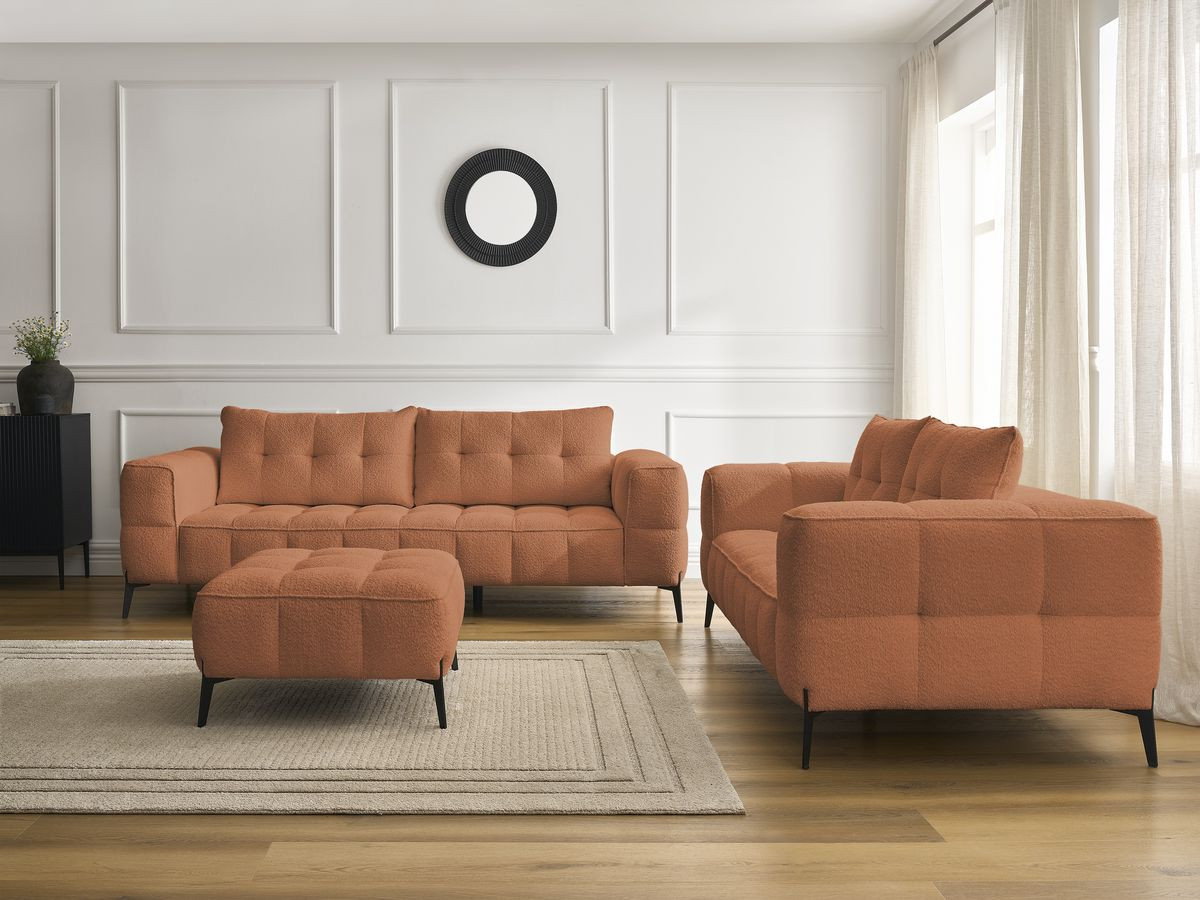Bobochic Anis Sofa 5-Sitzer mit Pouf Bouclé-Stoff Orange