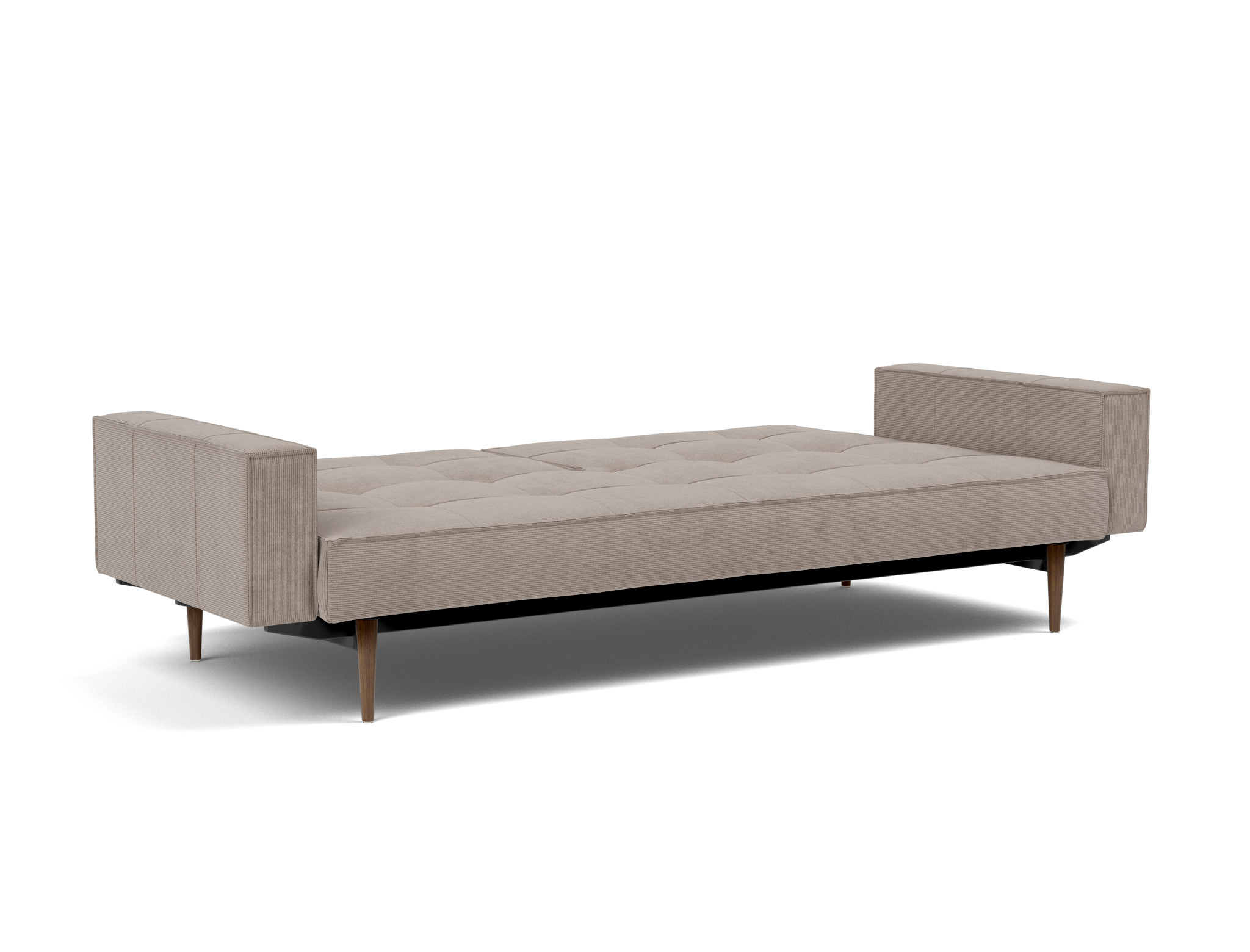 Schlafsofa Splitback mit Armlehnen Kord Cordufine 318-Beige Beine Styletto Eiche dunkel