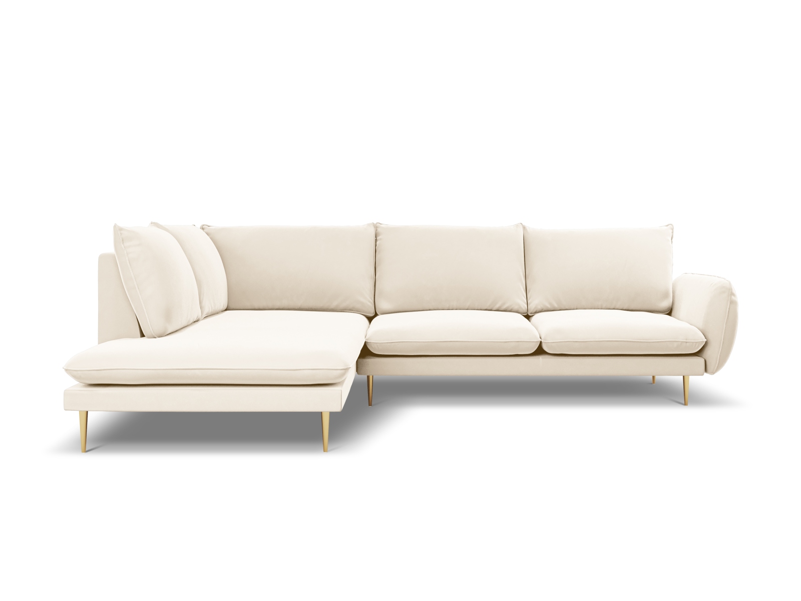 Cosmopolitan Design Ecksofa Vienna 6-Sitzer Samt Bluvel Helles Beige Links Beine Gold