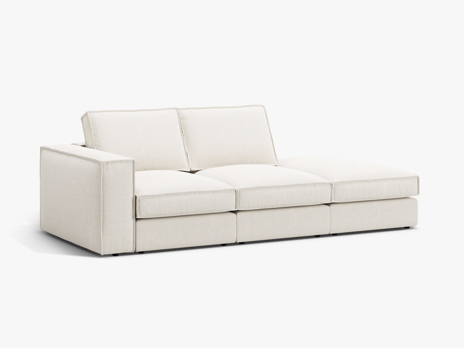 Micadoni modulares offenes Sofa Pola 3-Sitzer Rechts Strukturierter Stoff Babel Weiß