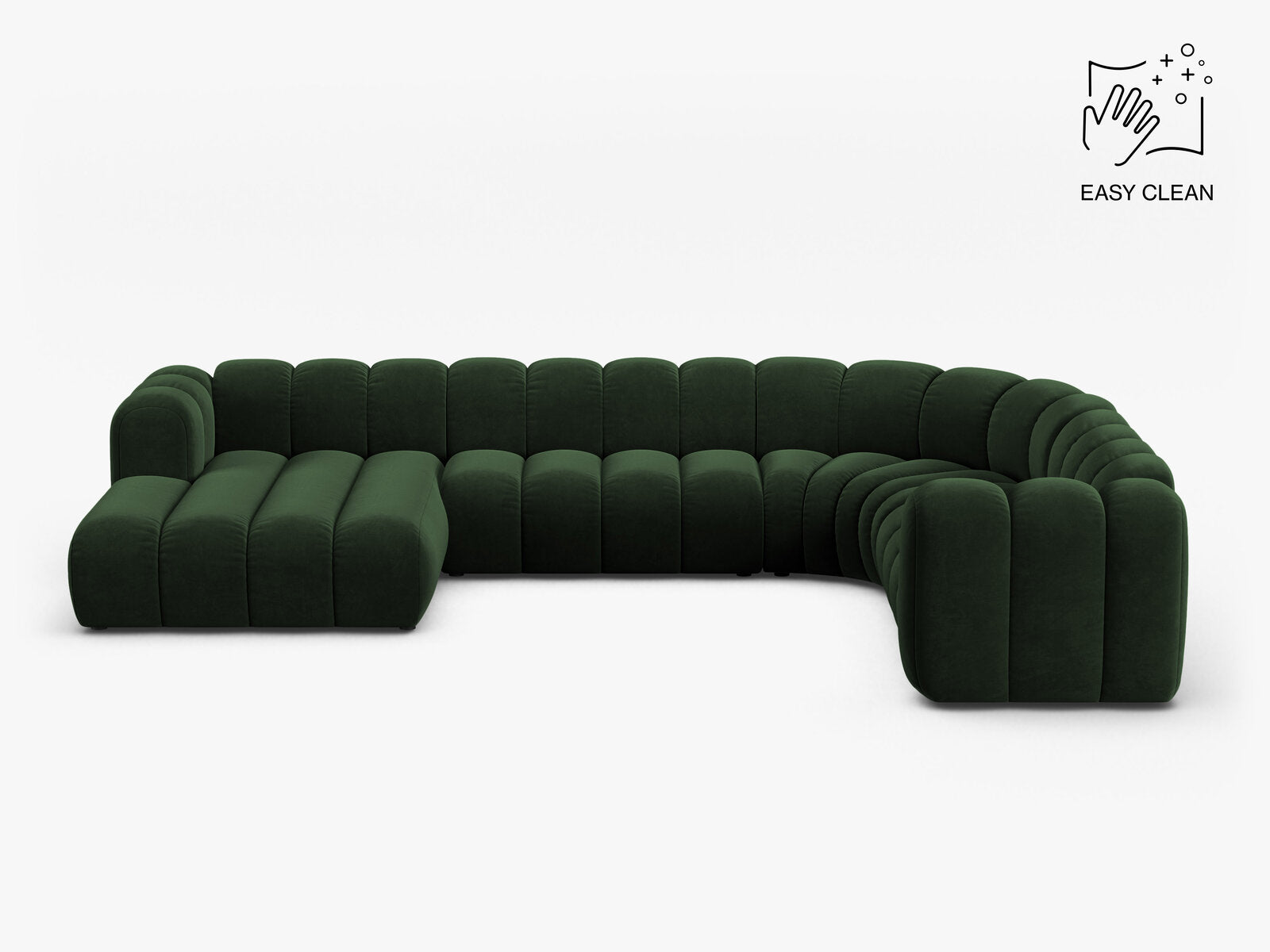 Micadoni Modulares Panorama Ecksofa Lupine 6-Sitzer Rechts Samt Venus Flaschengrün