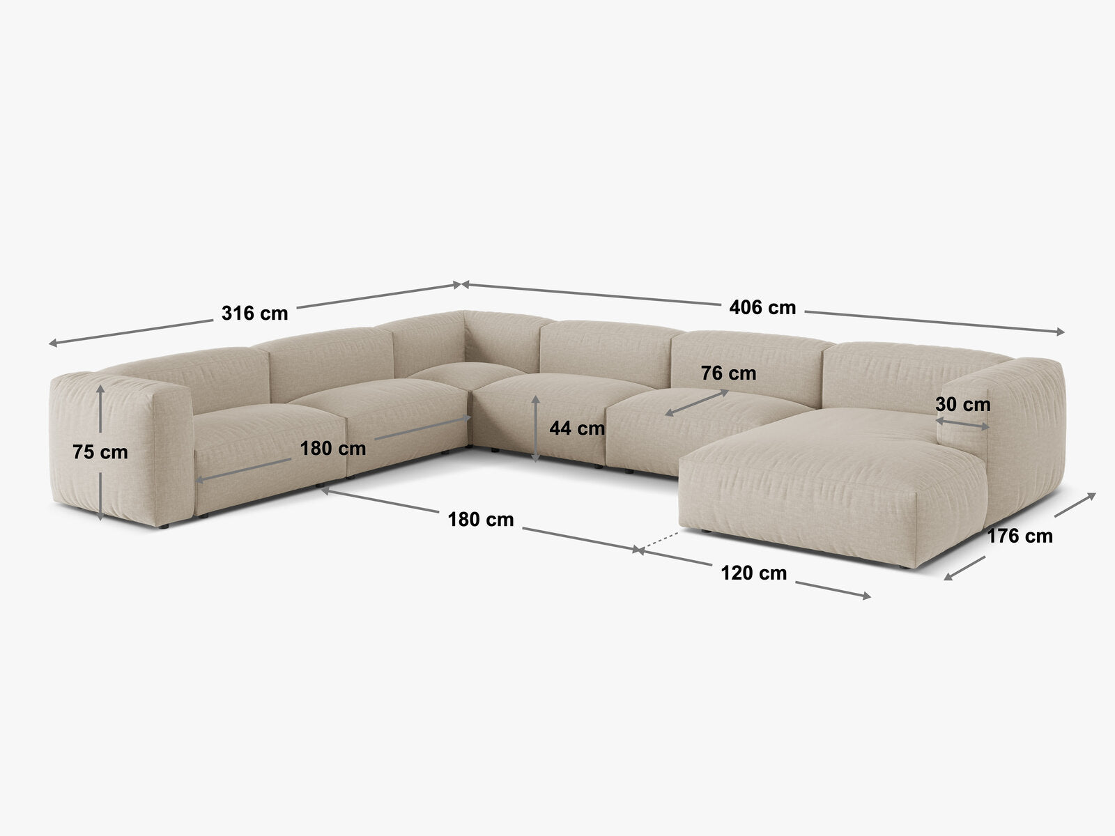Micadoni modulares Ecksofa XL Martina 6-Sitzer Rechts Strukturierter Stoff Boston Hellgrau