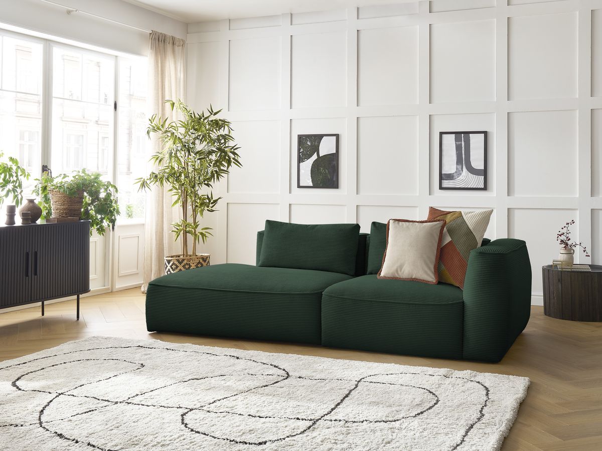 Bobochic Leopold Sofa 3-Sitzer Cordsamt Dunkelgrün Armlehne rechts