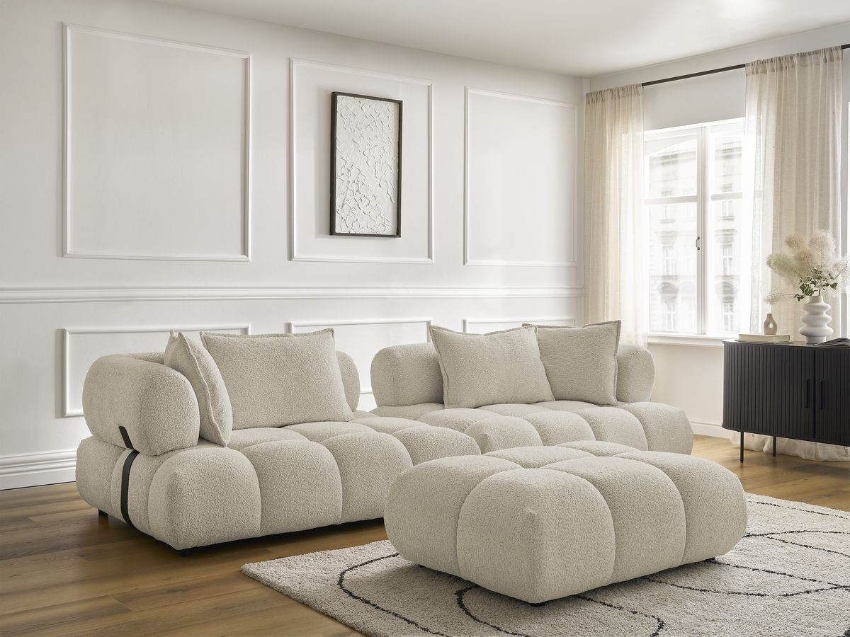 Bobochic Alya Sofa 4-Sitzer mit Pouf Bouclé-Stoff Beige