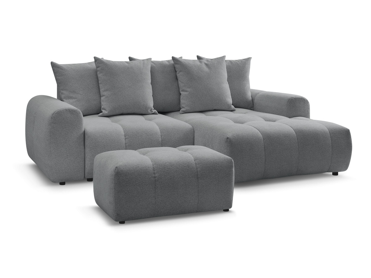 Bobochic Roxelane Ecksofa mit Schlaffunktion und Bettkasten und Pouf 258 × 150 cm Melange-Stoff Dunkelgrau Ecke rechts
