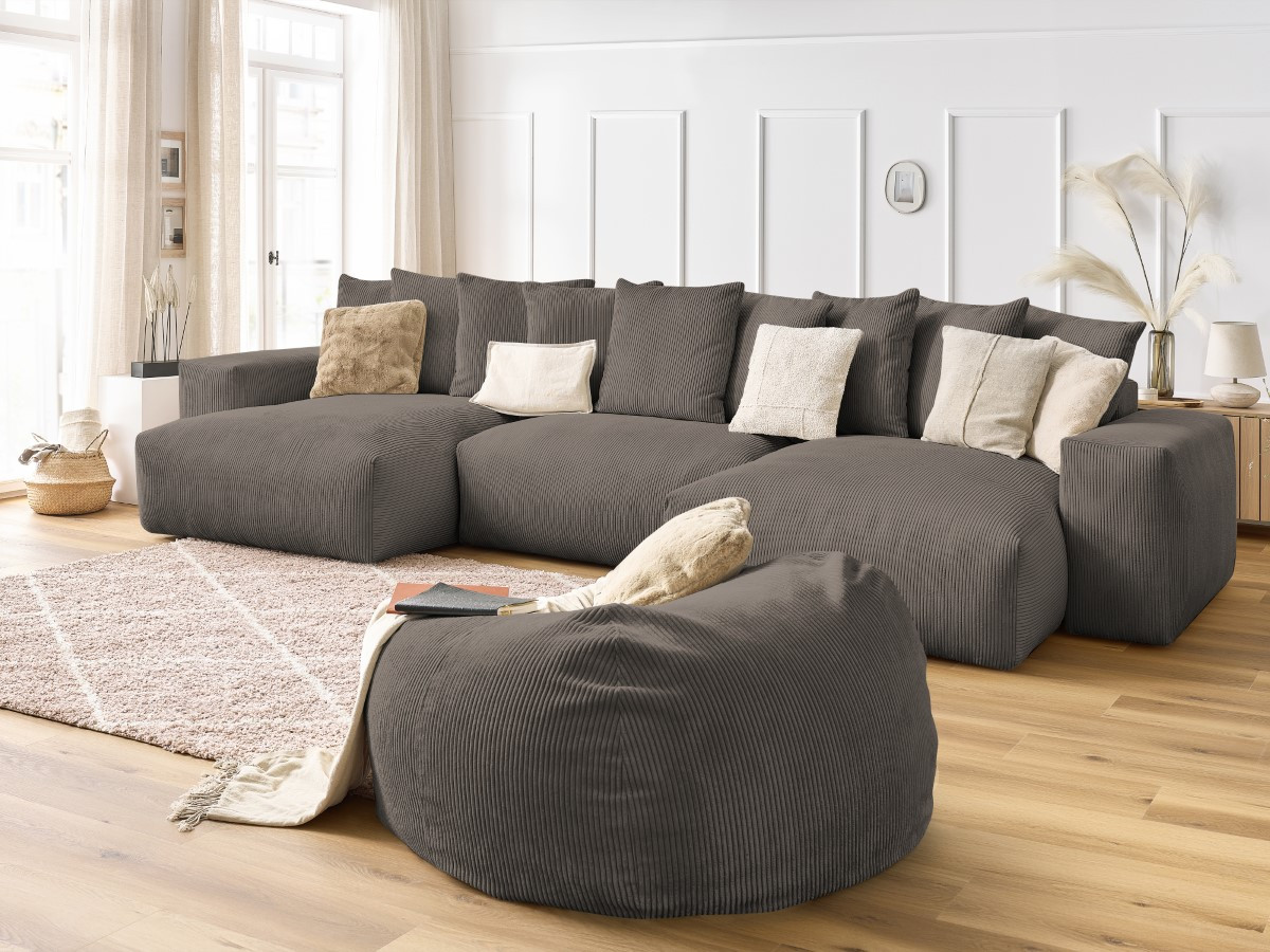 Bobochic Voltaire Wohnlandschaft mit Pouf 420 × 174 cm Cordsamt Taupe
