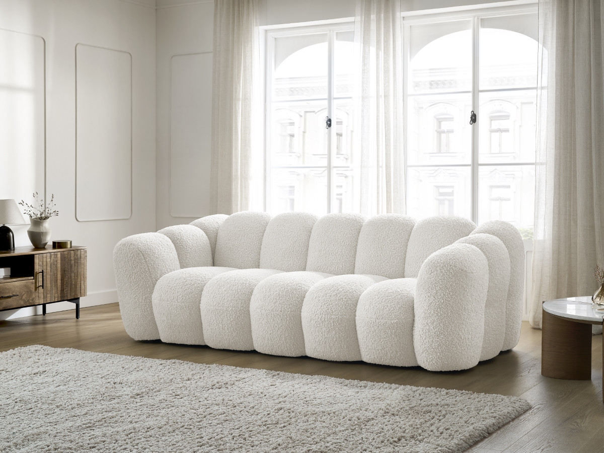Bobochic Hippolyte Sofa 3-Sitzer Bouclé-Stoff Weiß