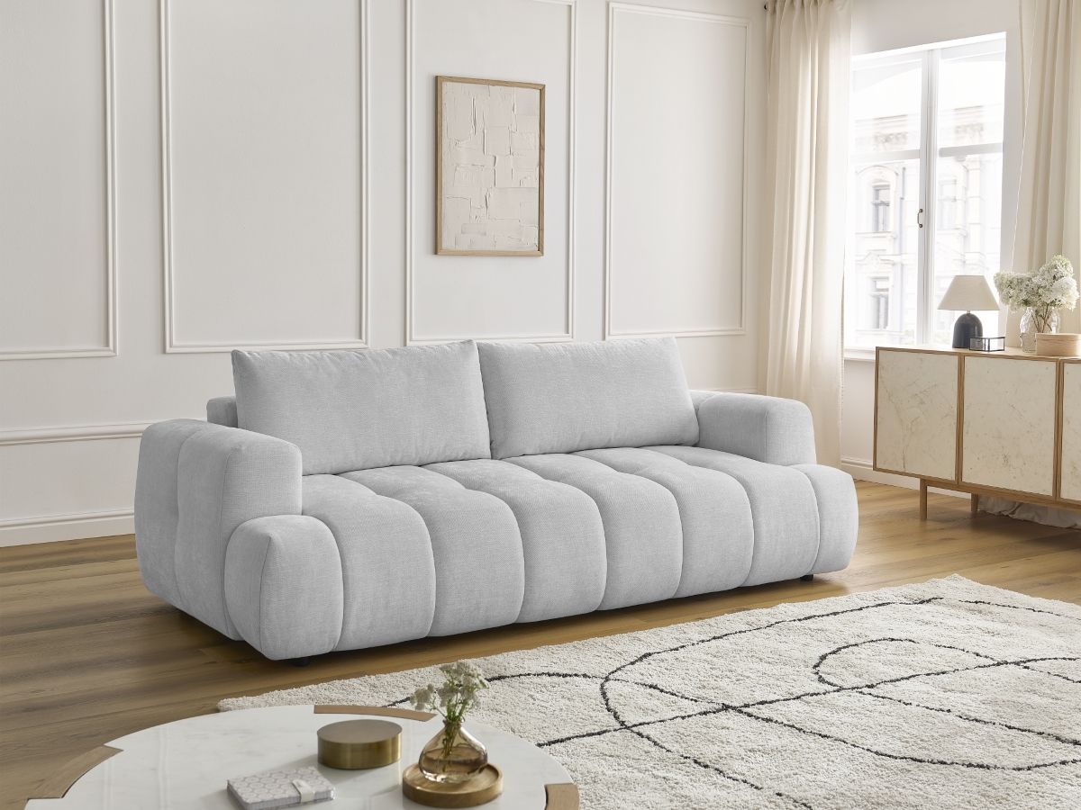 Bobochic Fuji Schlafsofa 3-Sitzer mit Bettkasten Stoff Hellgrau