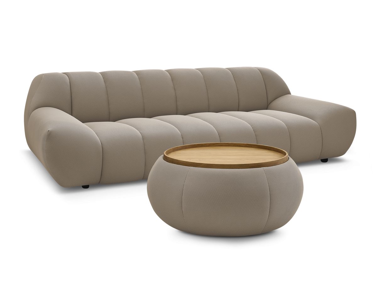 Bobochic Hayden Sofa 3-Sitzer mit Pouf 256 × 107 cm Mesh-Stoff Taupe