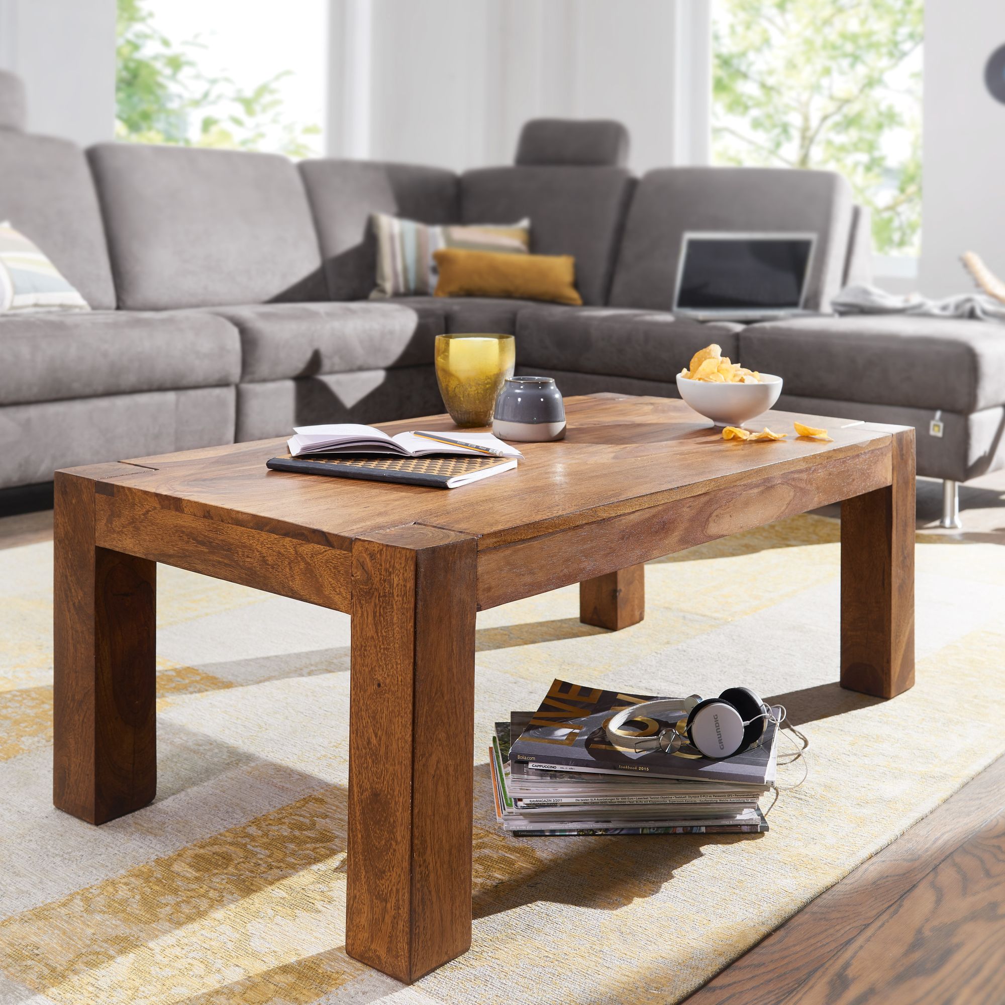 Couchtisch Aukra Massivholz Dunkelbraun 110 × 60 cm