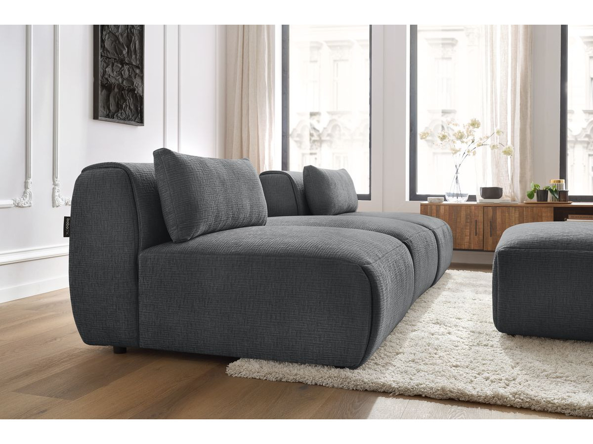 Bobochic Jeanne Sofa 4-Sitzer mit Pouf Strukturstoff Dunkelgrau