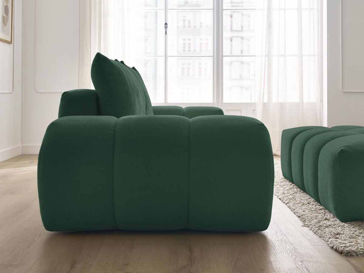 Bobochic Everest Sofa 3-Sitzer mit Pouf, 2 Kissen Strukturstoff Grün