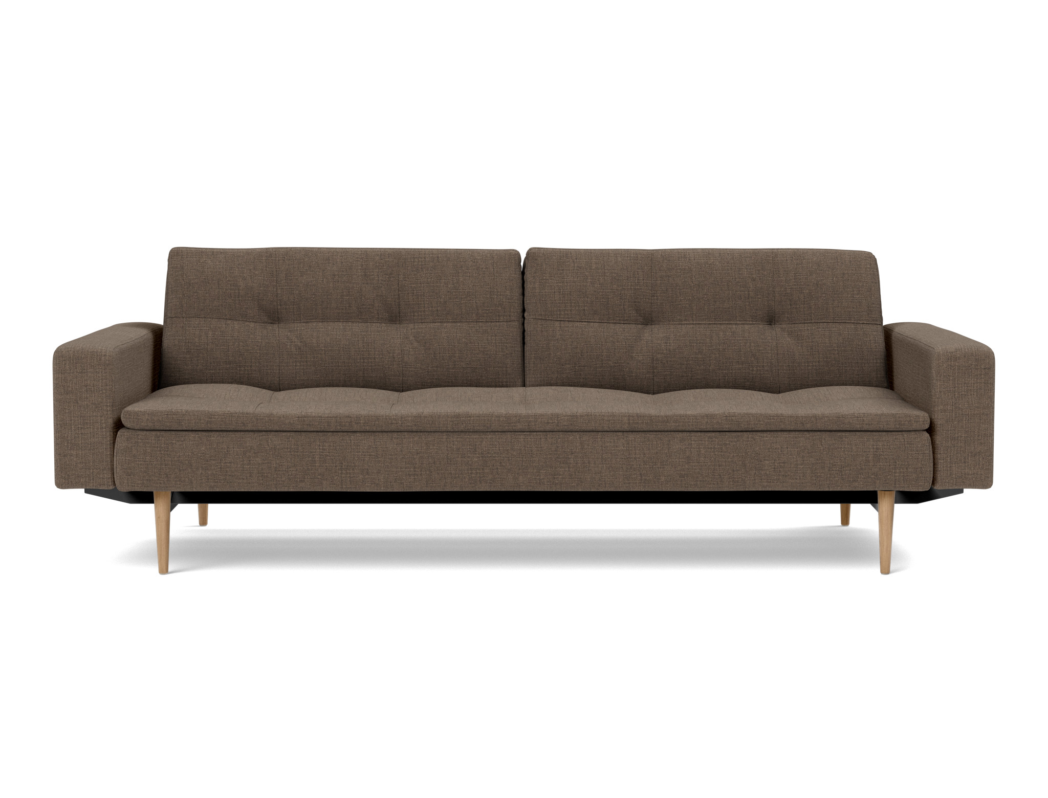 Schlafsofa Dublexo mit Armlehnen Chenille Esina 411-Cedar-Brown Beine Styletto Eiche hell