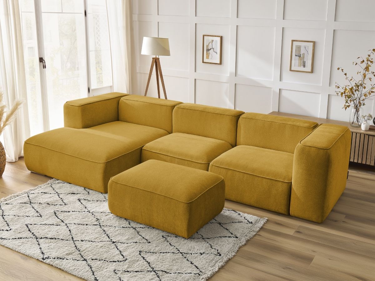 Bobochic Zephyr Ecksofa mit Pouf 349 × 165 cm Strukturstoff Gelb Ecke links
