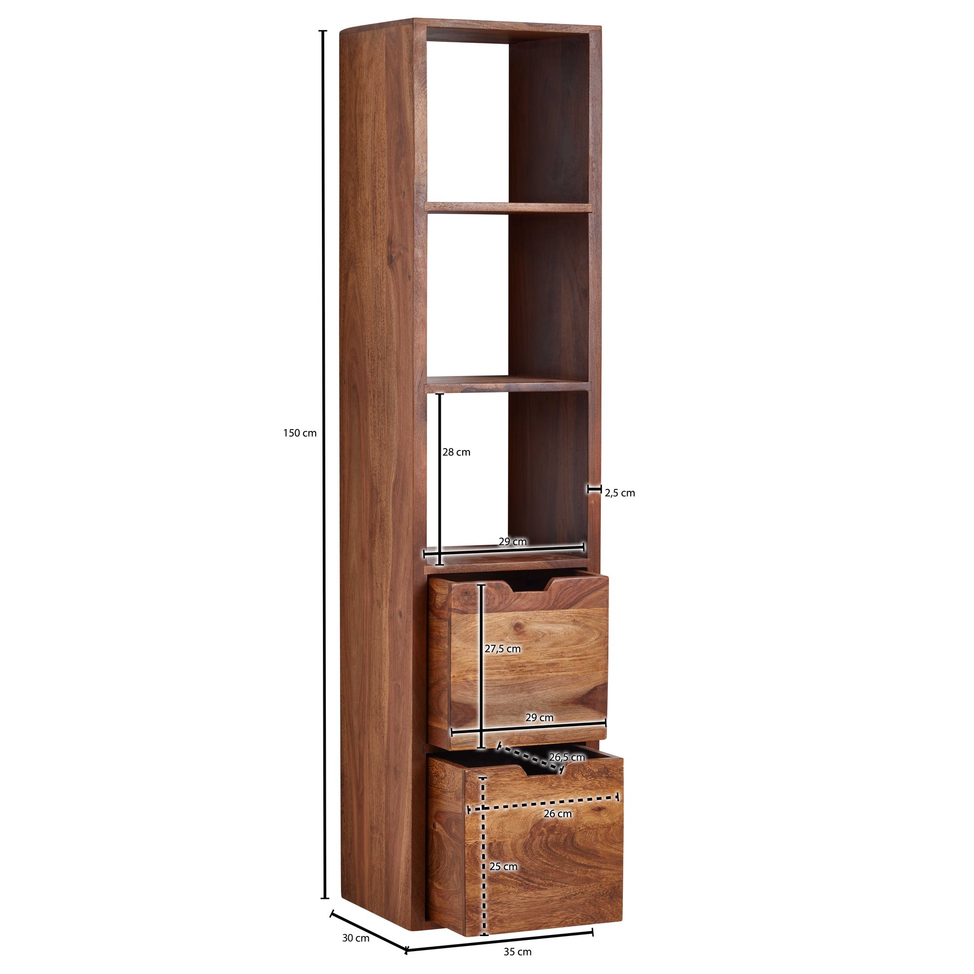 Wandregal Kvisker Sheesham Massivholz 35 × 30 × 150 cm