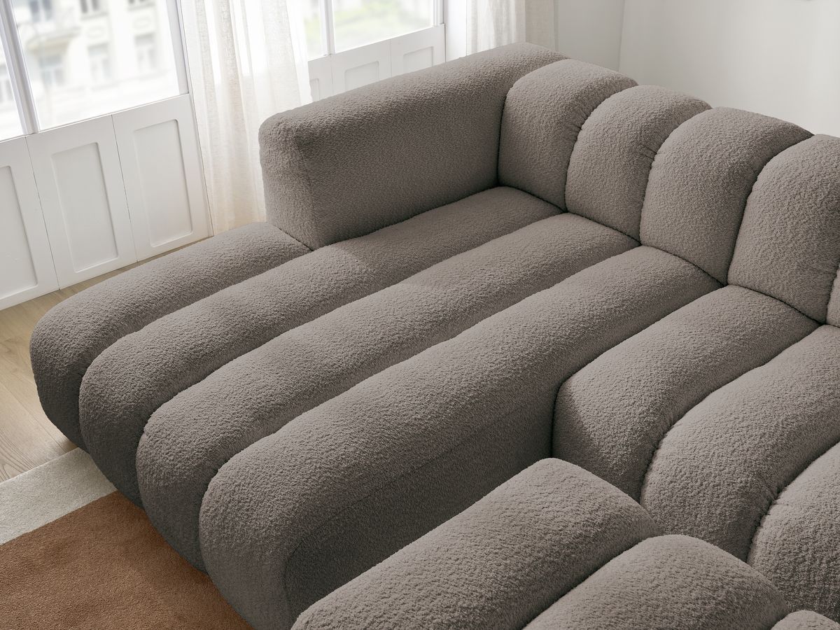 Bobochic Talia Ecksofa mit Pouf Bouclé-Stoff Braun Ecke links