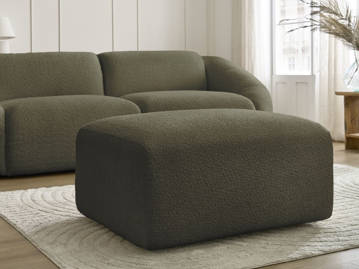 Bobochic Tina Sofa 4-Sitzer mit Pouf Bouclé-Stoff Grün