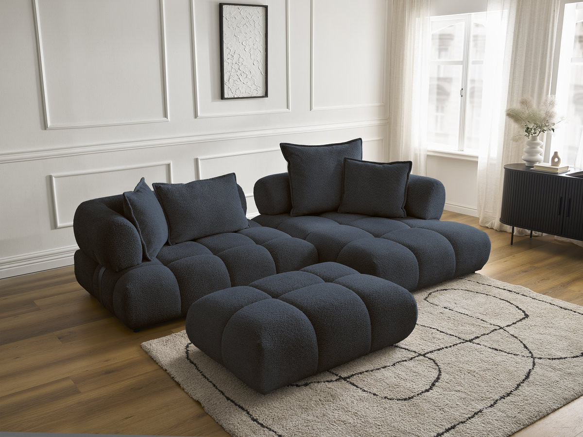 Bobochic Alya Ecksofa mit Pouf Bouclé-Stoff Dunkelblau Ecke rechts