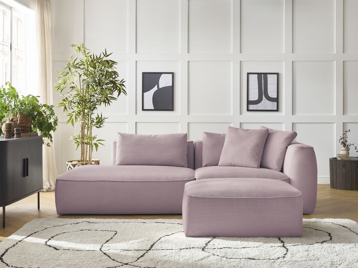 Bobochic Leopold Sofa 4-Sitzer mit Pouf Cordsamt Violett Armlehne rechts