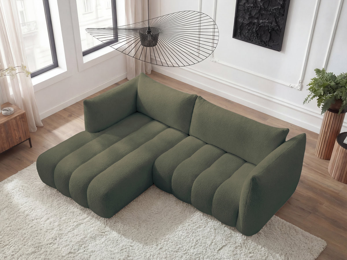 Bobochic Azra Ecksofa 262 × 178 cm Bouclé-Stoff Grün Ecke links