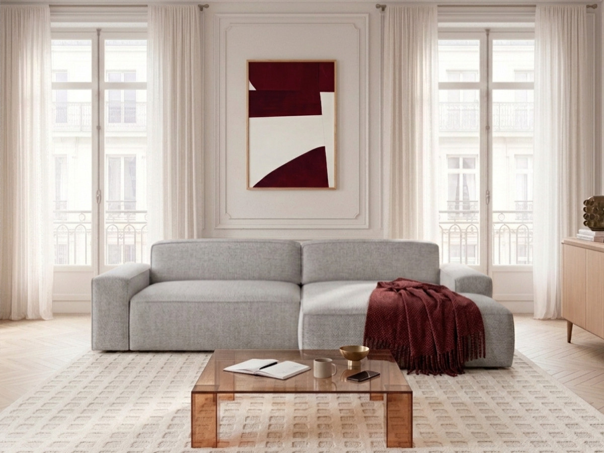 Bobochic Abel Ecksofa mit Schlaffunktion Melange-Stoff Grau Ecke rechts