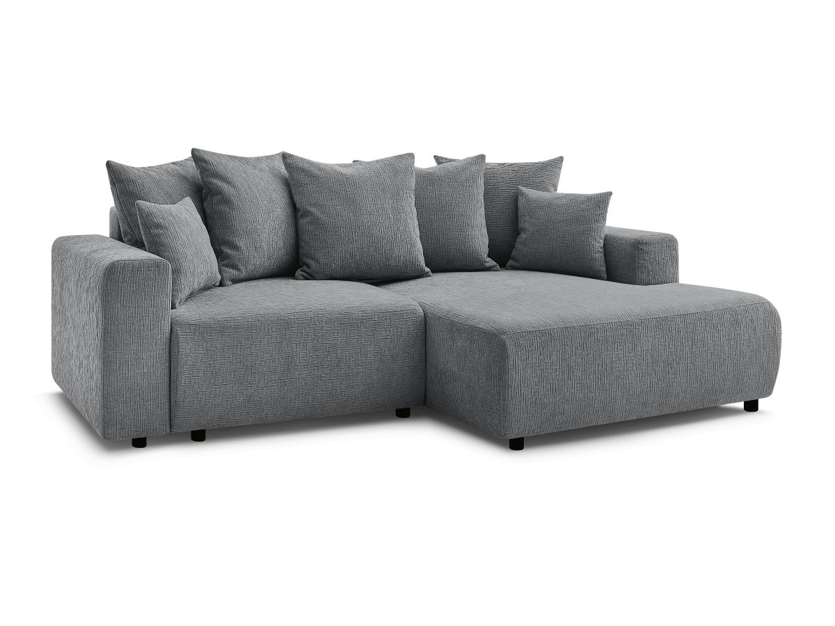 Bobochic Atilla Ecksofa mit Schlaffunktion und Bettkasten Strukturstoff Dunkelgrau Ecke rechts