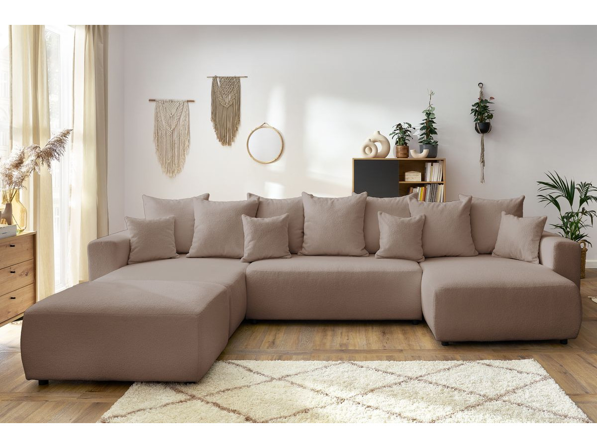 Bobochic Envy Wohnlandschaft mit rechteckigem Pouf Bouclé-Stoff Braun