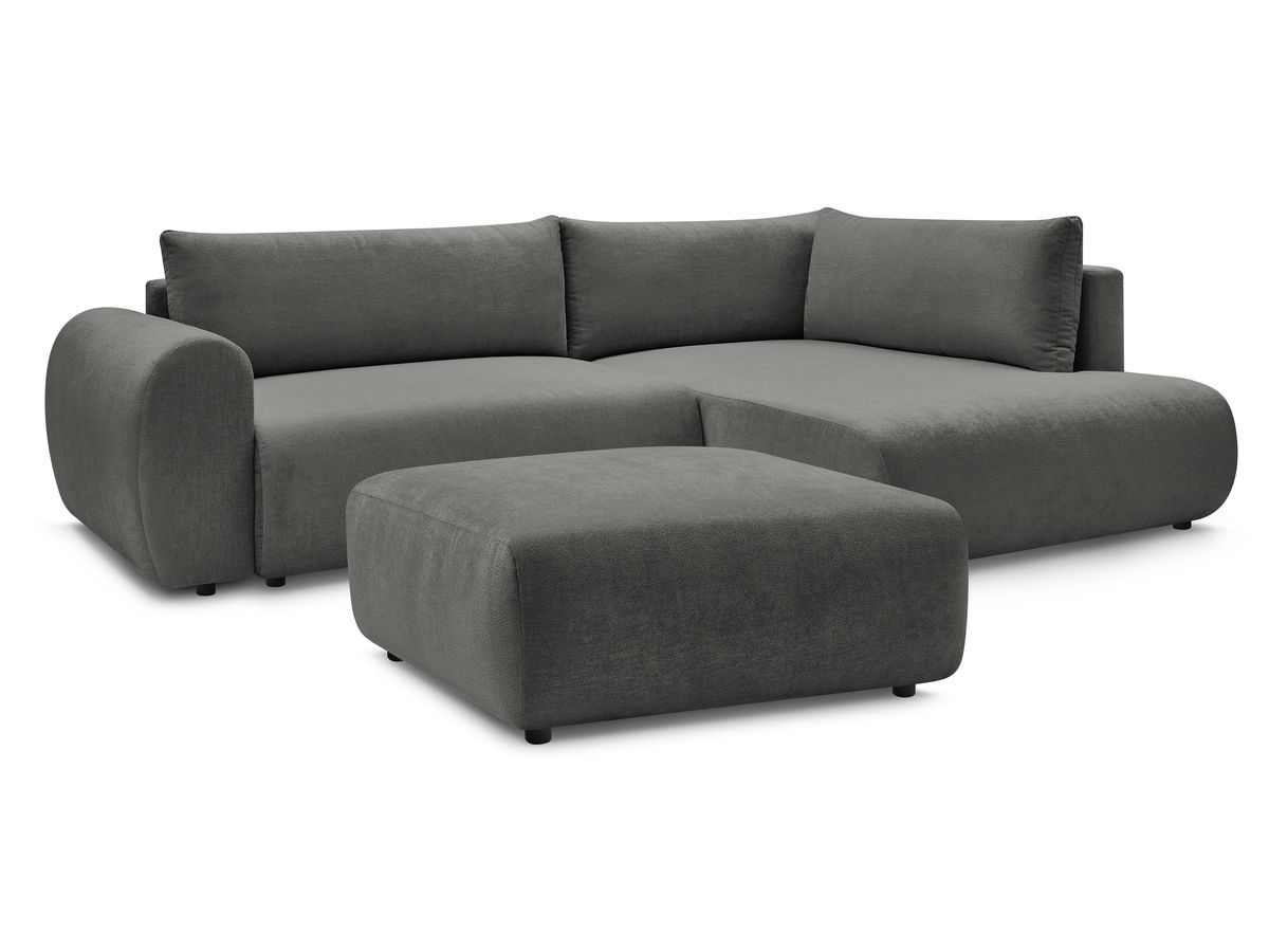 Bobochic Lucien Ecksofa mit Schlaffunktion und Bettkasten und Pouf 296 × 198 cm Stoff Dunkelgrau Ecke rechts