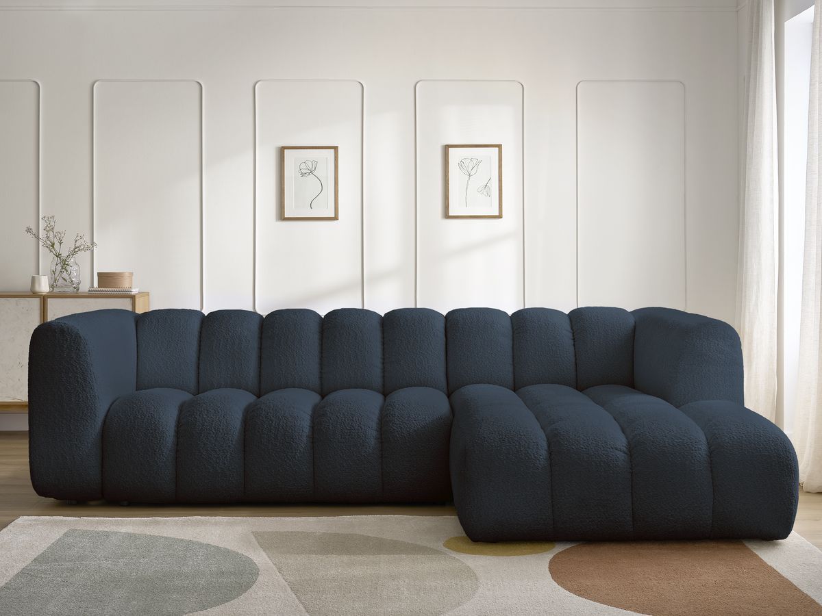 Bobochic Talia Ecksofa Bouclé-Stoff Dunkelblau Ecke rechts