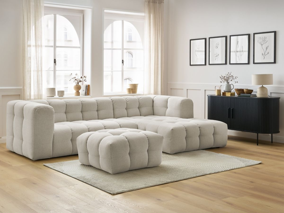 Bobochic Cloud Ecksofa mit Pouf 288 × 184 cm Stoff Beige Ecke rechts