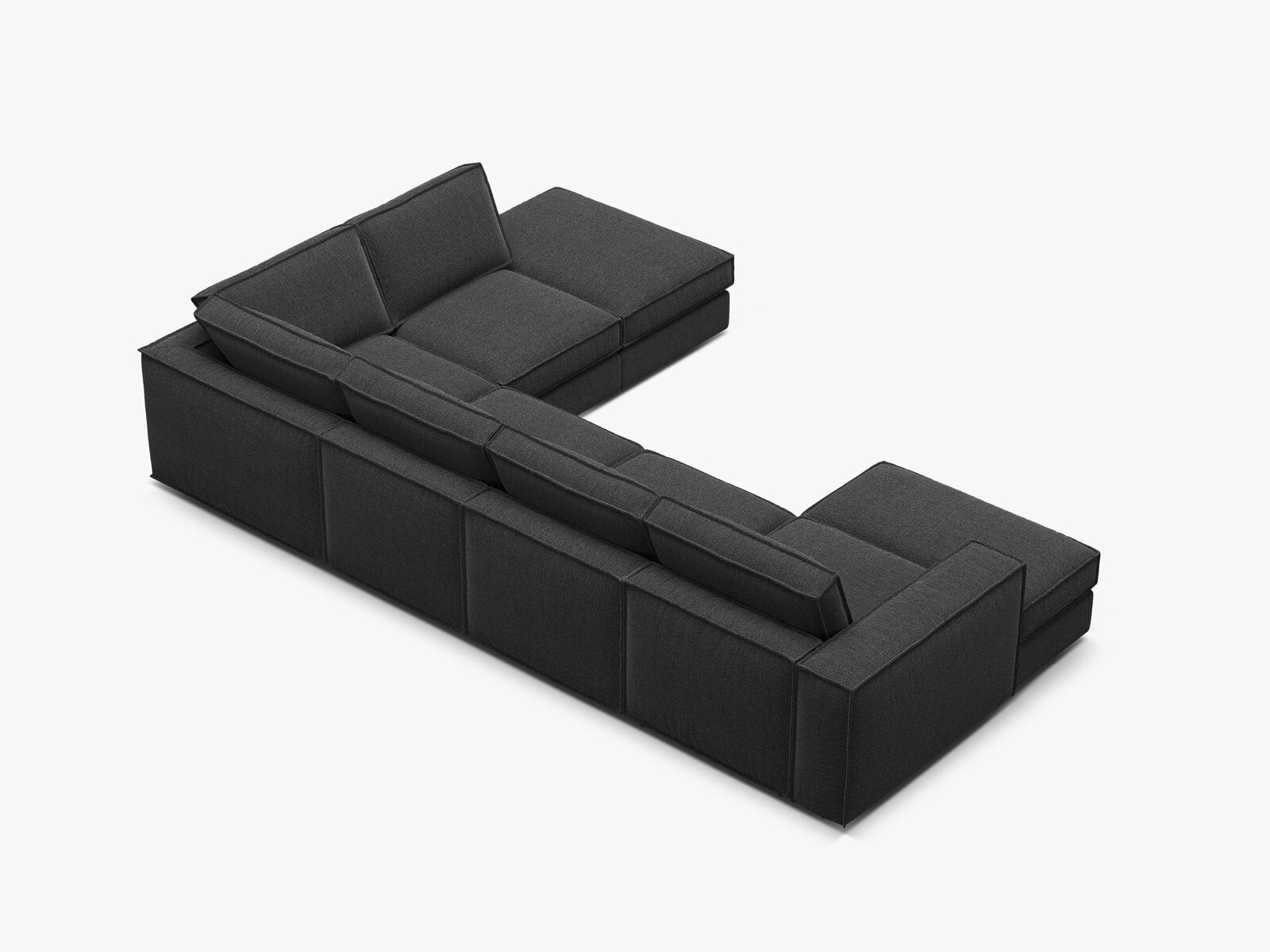 Micadoni modulares Panorama Ecksofa Pola 5-Sitzer Rechts Strukturierter Stoff Babel Schwarz