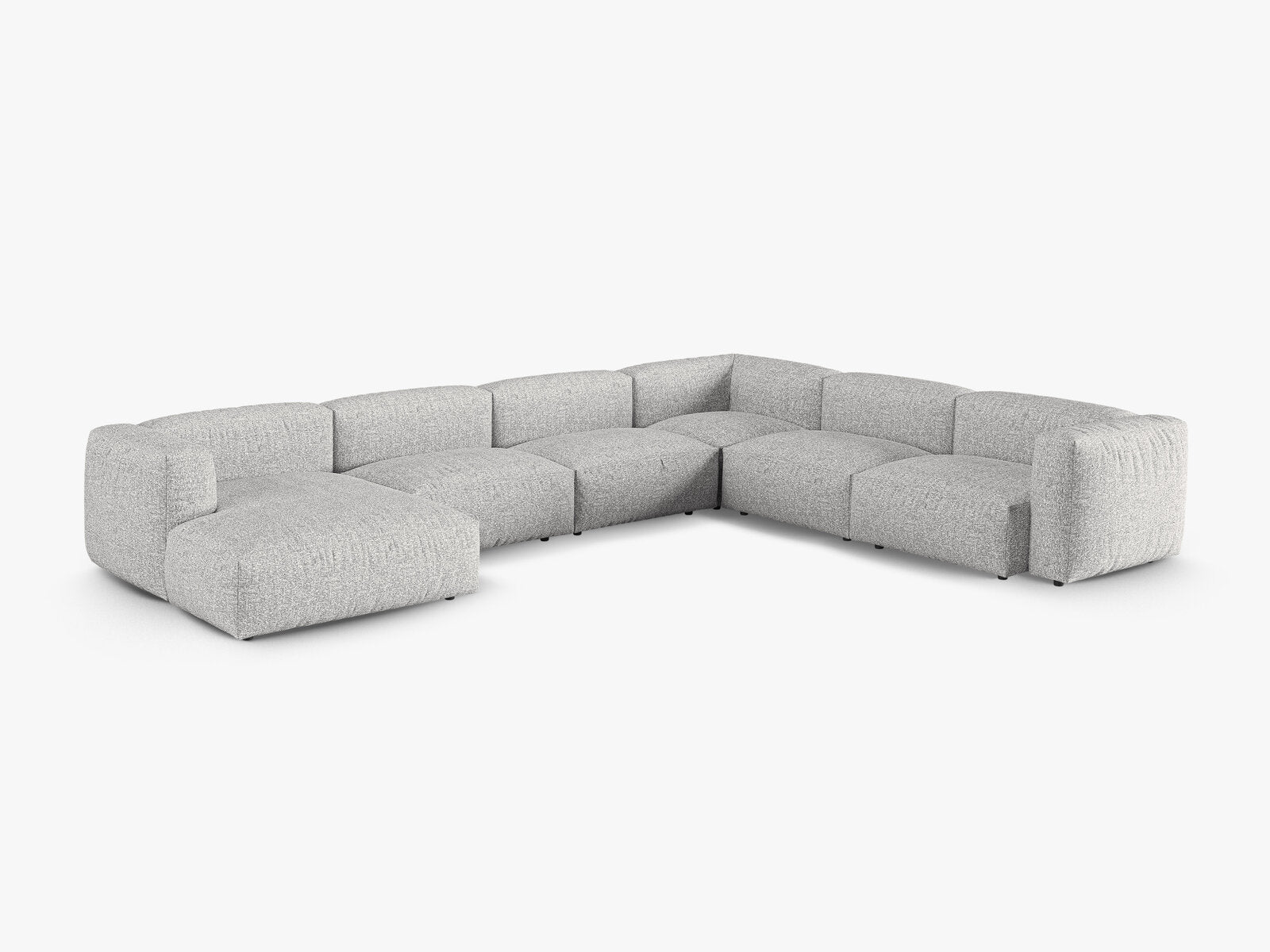 Micadoni modulares Ecksofa XL Martina 6-Sitzer 90cm Sitztiefe Rechts Boucle Monet Silber