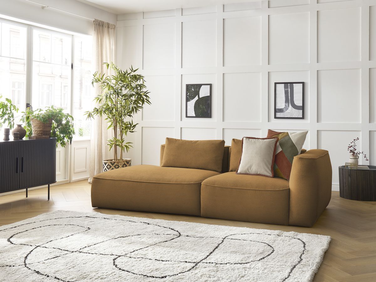 Bobochic Leopold Sofa 3-Sitzer Cordsamt Gelb Armlehne rechts