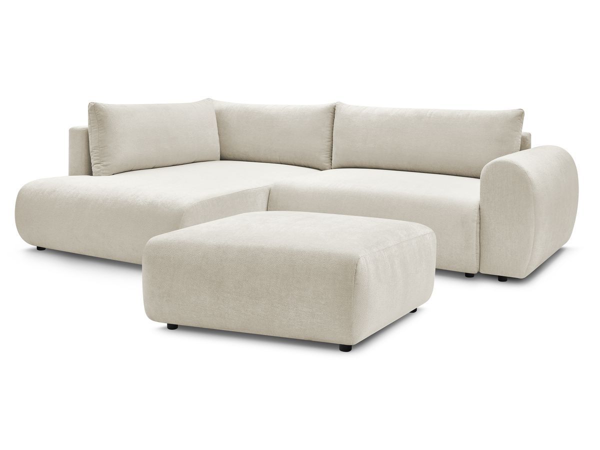 Bobochic Lucien Ecksofa mit Schlaffunktion und Bettkasten und Pouf 296 × 198 cm Stoff Beige Ecke links