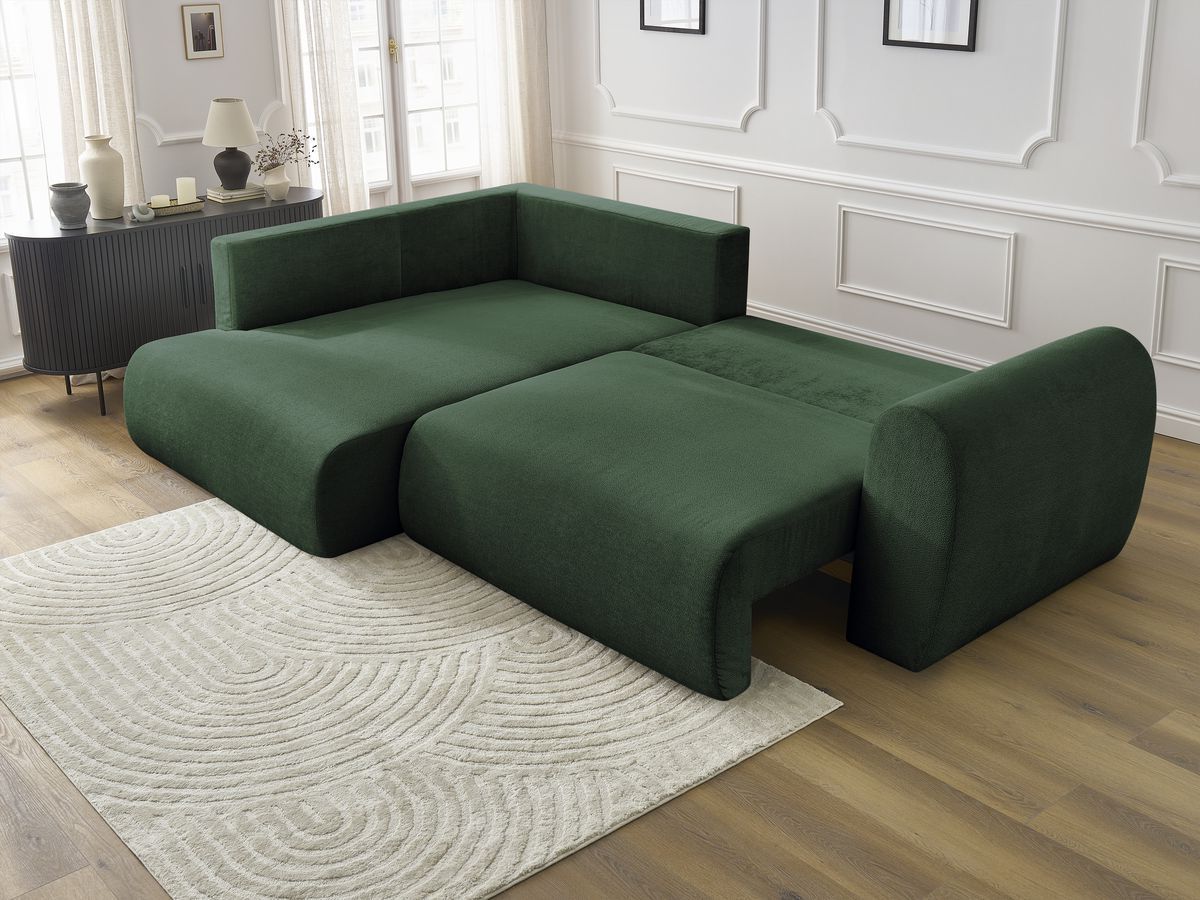 Bobochic Lucien Ecksofa mit Schlaffunktion und Bettkasten 296 × 198 cm Stoff Grün Ecke links