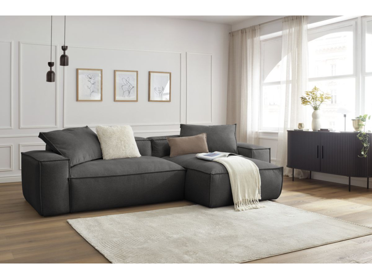 Bobochic Boheme Ecksofa, 2 Kissen Melange-Stoff Dunkelgrau