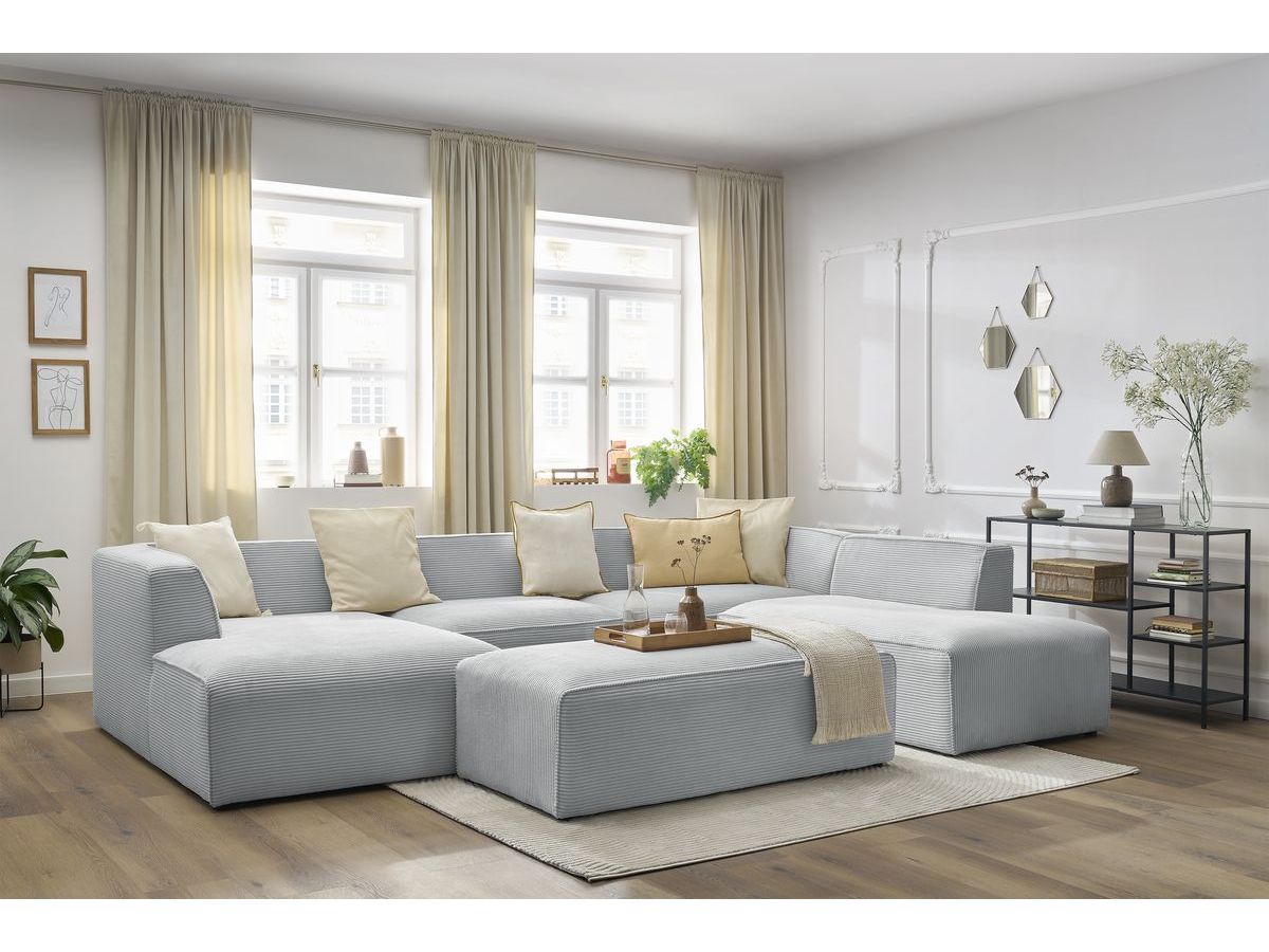 Bobochic Megeve Wohnlandschaft mit Pouf Cordsamt Hellgrau Ecke links