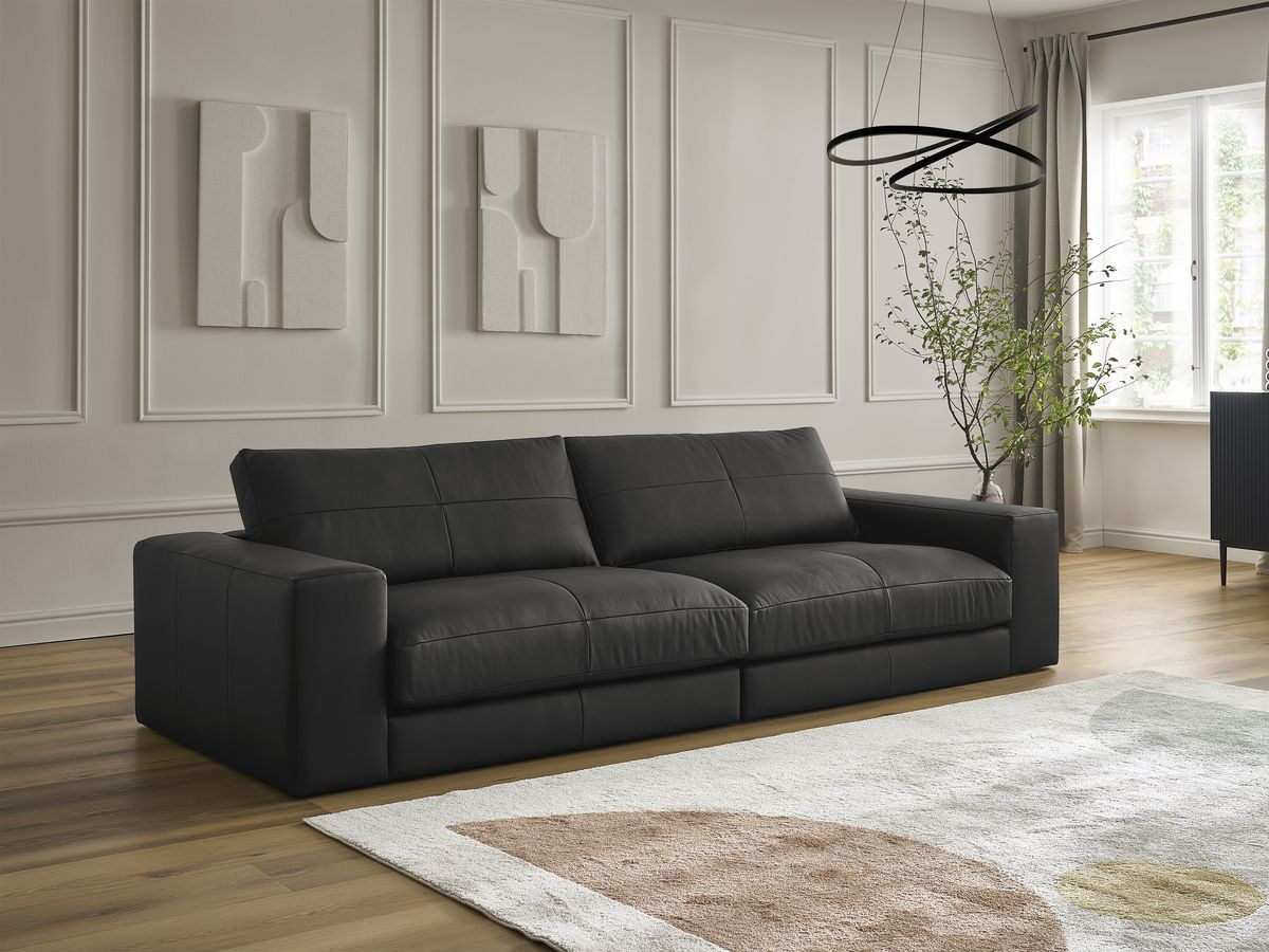Bobochic Leonard Sofa 3-Sitzer 274 × 109 cm Leder Schwarz