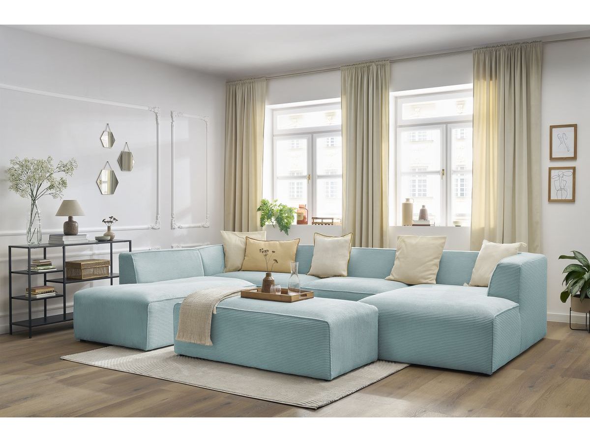 Bobochic Megeve Wohnlandschaft mit Pouf Cordsamt Hellblau Ecke rechts