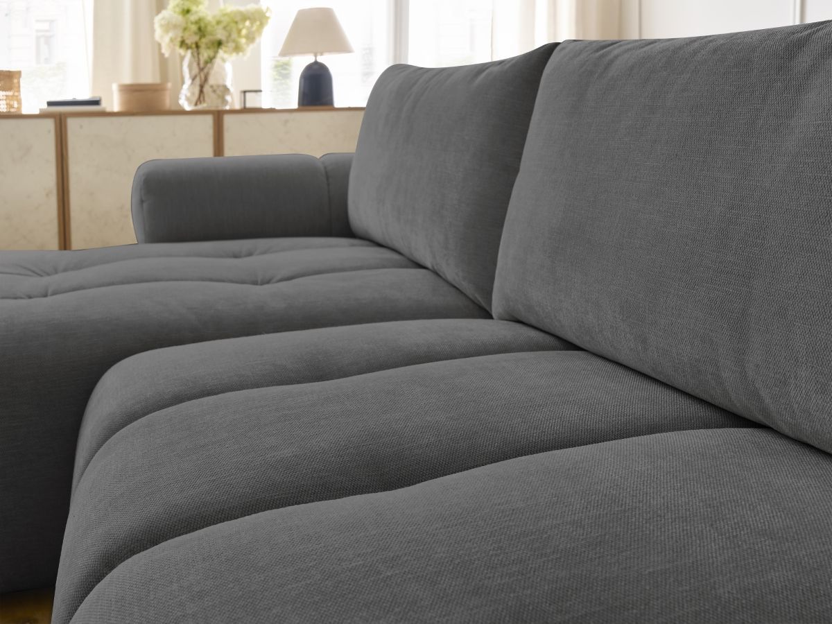 Bobochic Fuji Ecksofa mit Schlaffunktion und Bettkasten 292 × 160 cm Stoff Dunkelgrau Ecke links