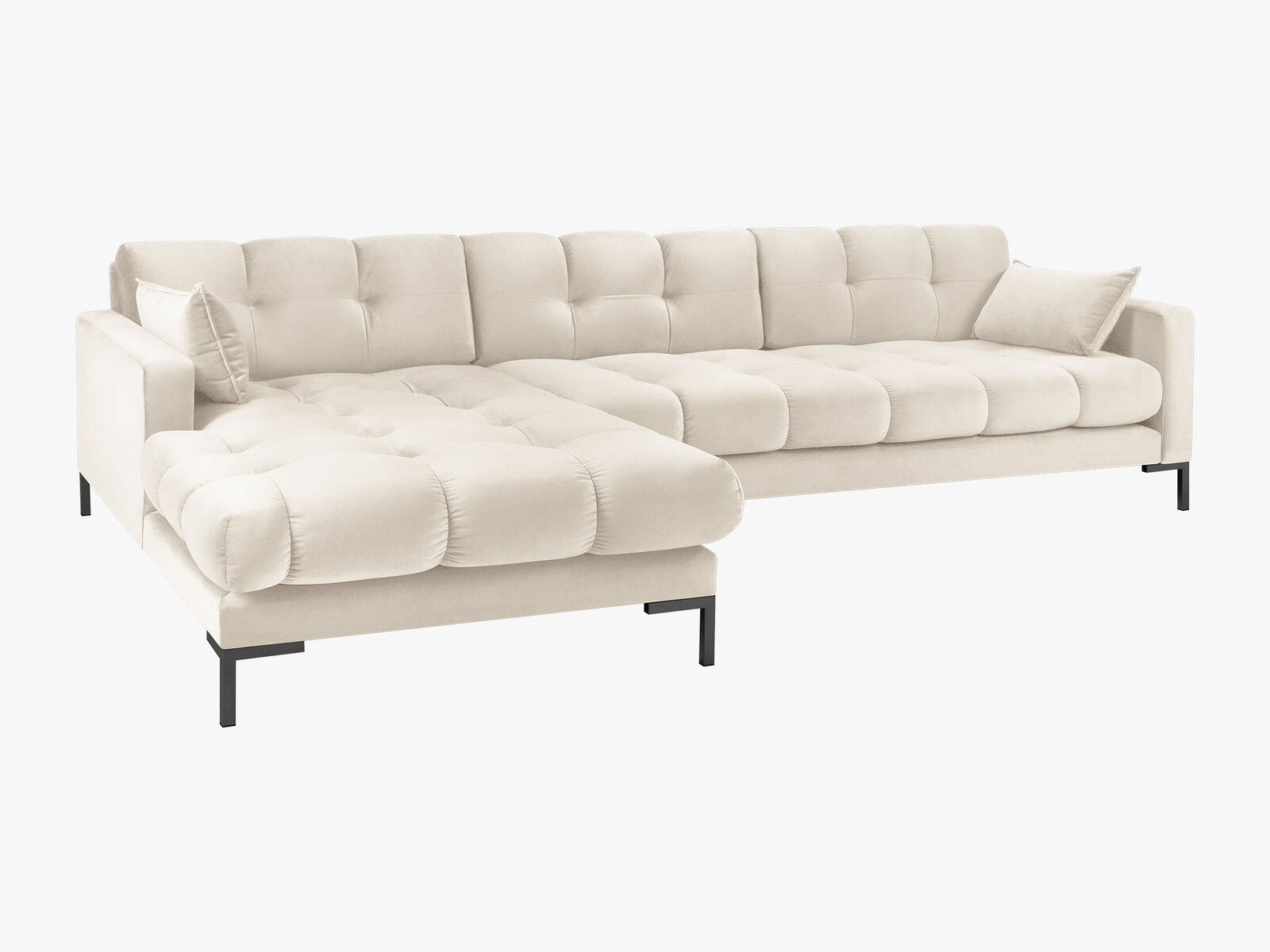 Micadoni Ecksofa Mamaia 5-Sitzer Links Samt Bluvel Helles Beige schwarze Beine